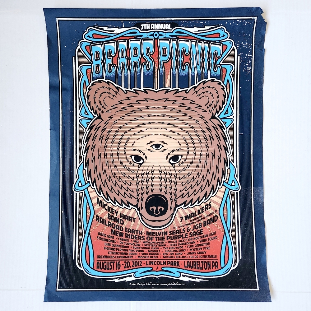 Bears Picnic 2012 Laureton Pa Signed  John Warner Poster JGB NRPS Railroad Earth